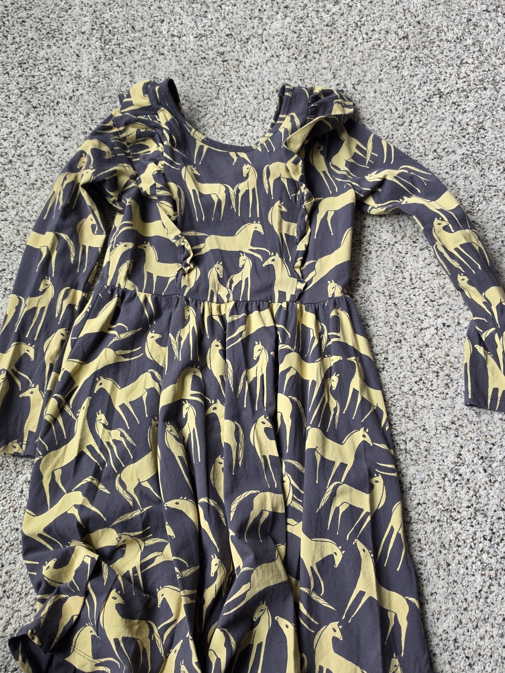 Tea Collection Charcoal Dress with Yellow Horse Print